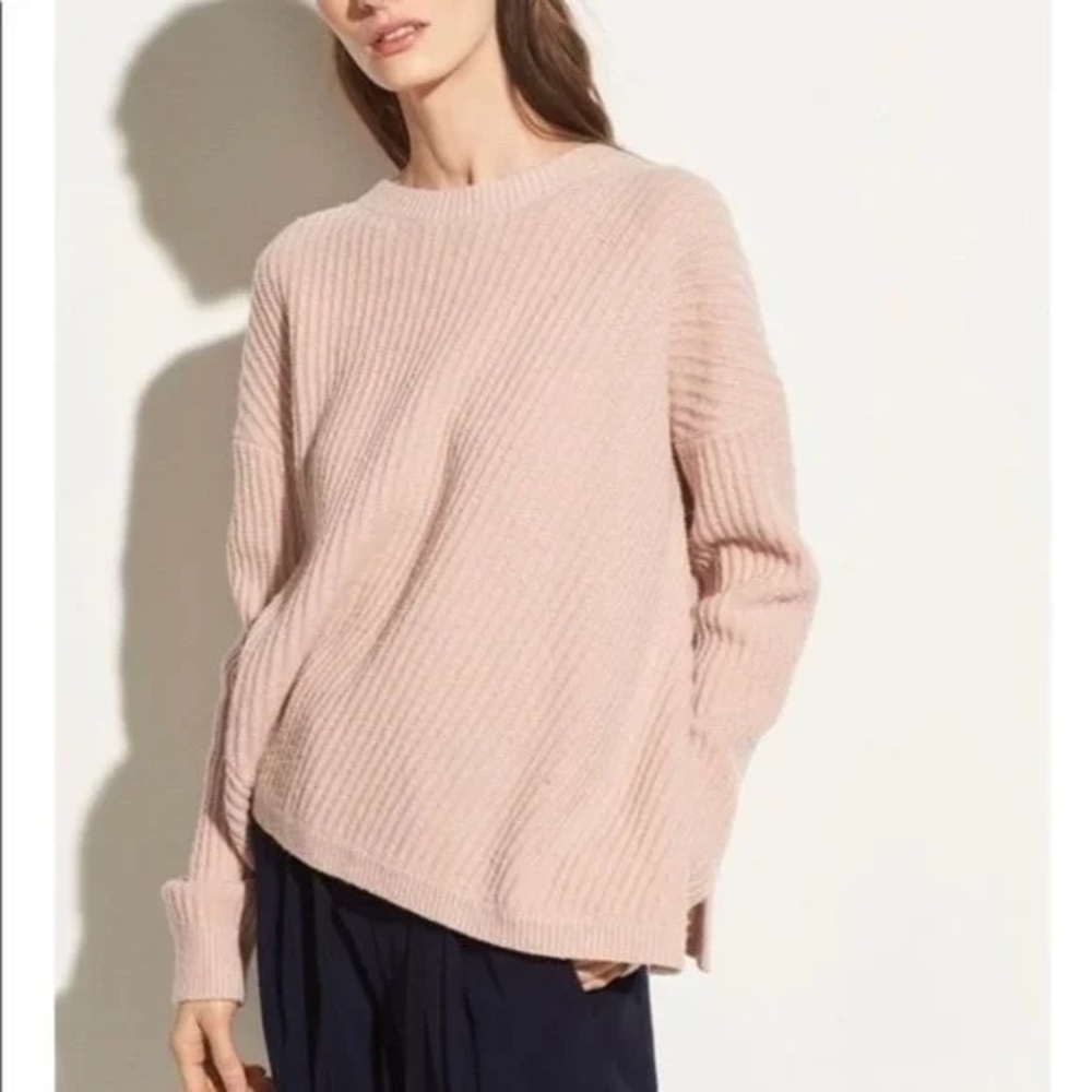 Vince Soft Wool Blend Cozy Ribbed Sweater with Side Slit, Size Large